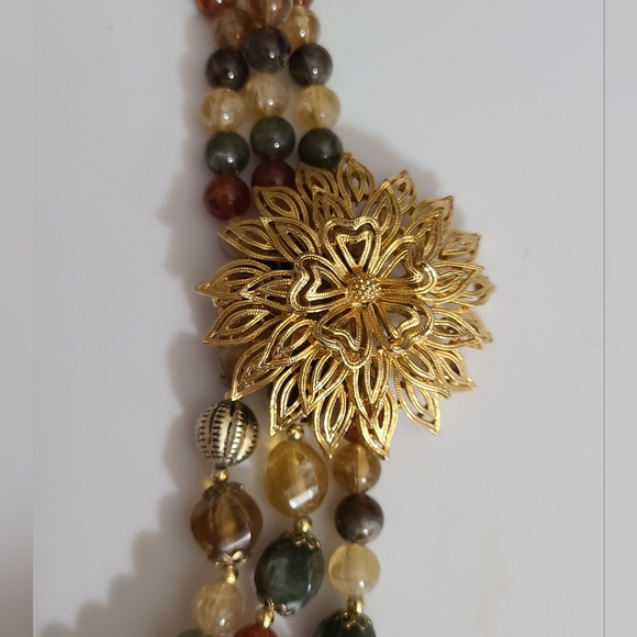 Vintage BEAUTIFUL necklace brooch lisner lucite 3 strand 18" estate beaded vtg - Picture 2 of 12